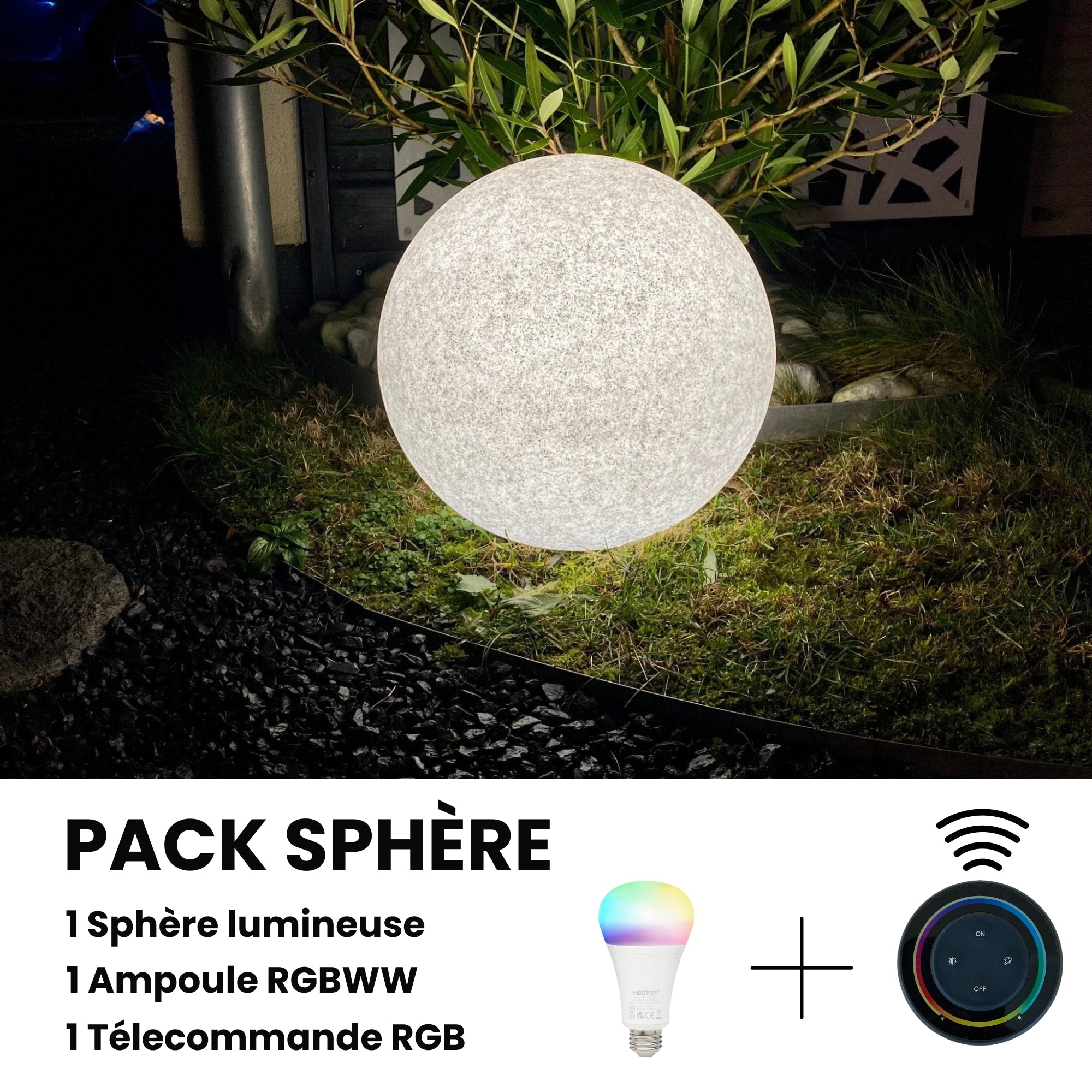 Pack | Sphère lumineuse + Ampoule RGBWW + Télécommande - 230V - Diamètre 38cm - IP65 - Lumihome