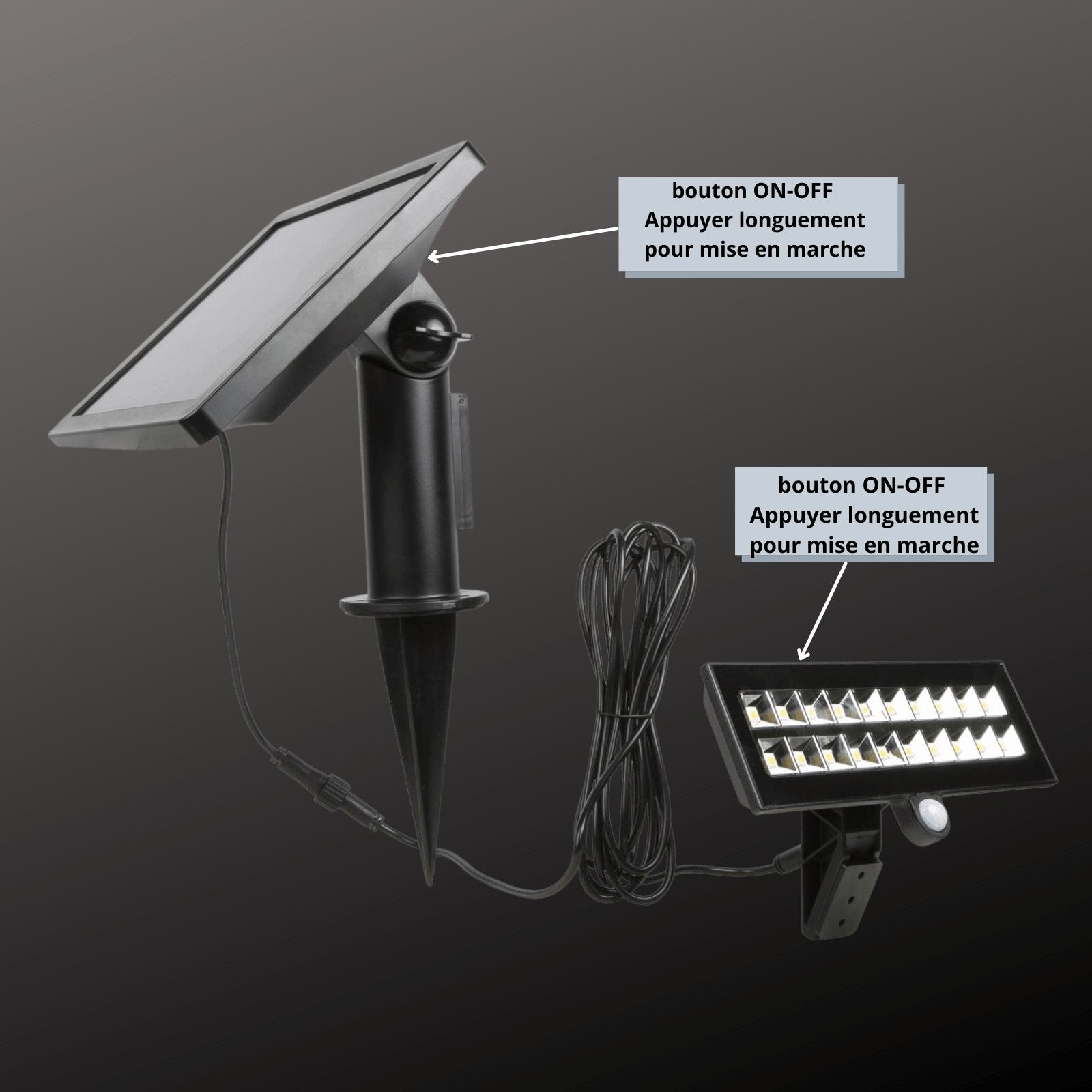 Projecteur led solaire ultra–puissant POWER–2000 - Détecteur de mouvements - 3 modes d'éclairage 200 à 1800 lumens - Lumihome