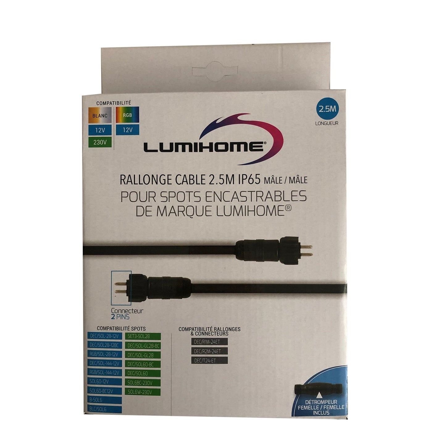 Rallonge Connectiques Etanches IP67 2,5 M Pour Gamme plug&play Lumihome 12–230V - Lumihome-France.com