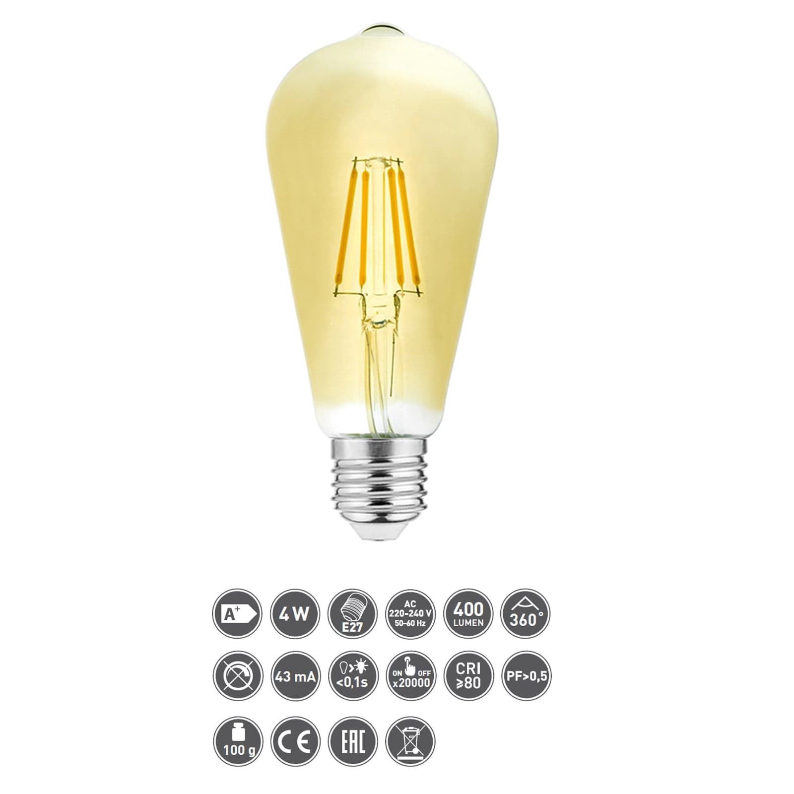 Led-Glühbirne E27 - 230V - Warmweiß 3000K° - 400 Lumen - 4W - Lumihome-Deutschland.com