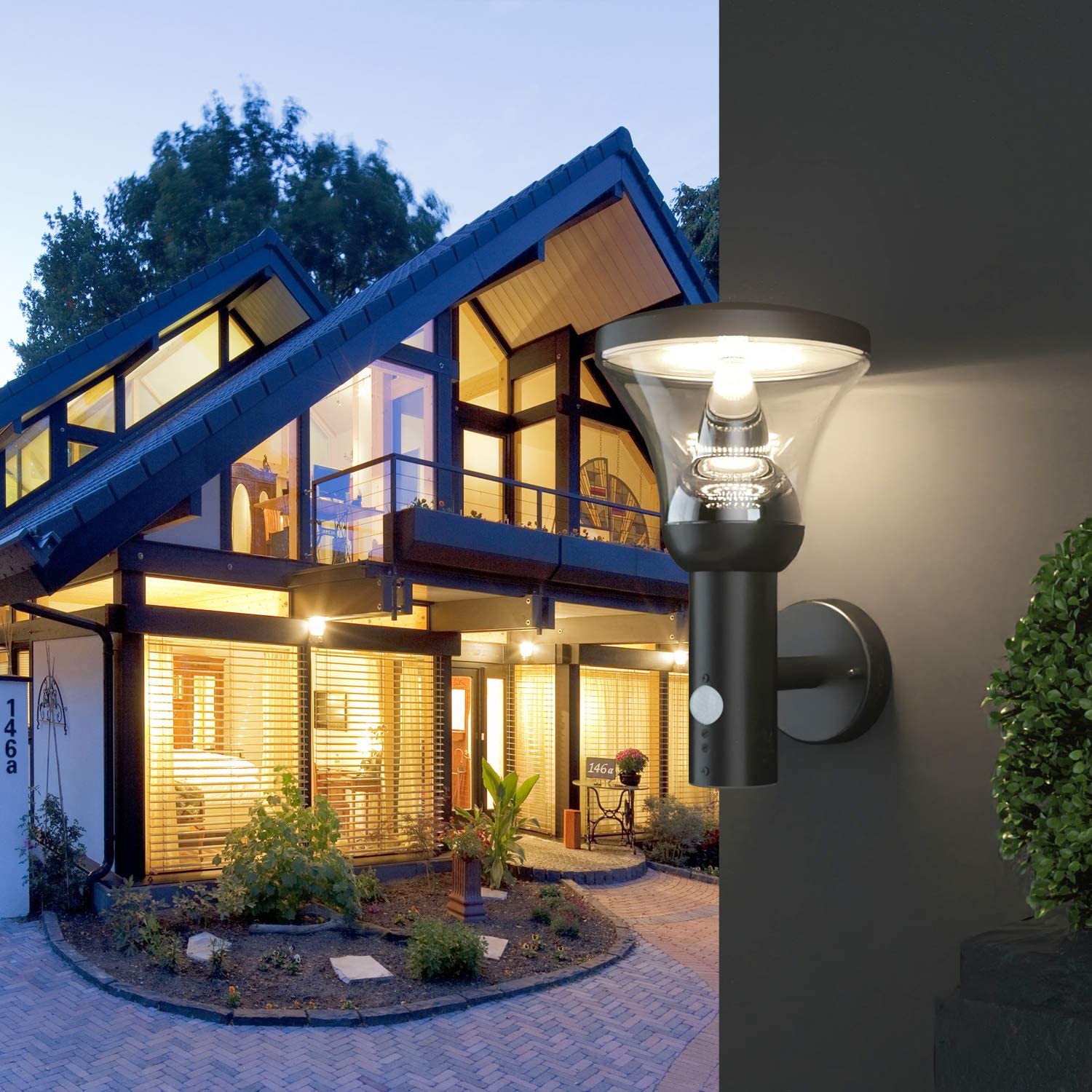 Led Wandleuchte 230V NINA - HY022AUP+PIR- schwarz - Bewegungsmelder - 1000 Lumen - Lumihome-France.com