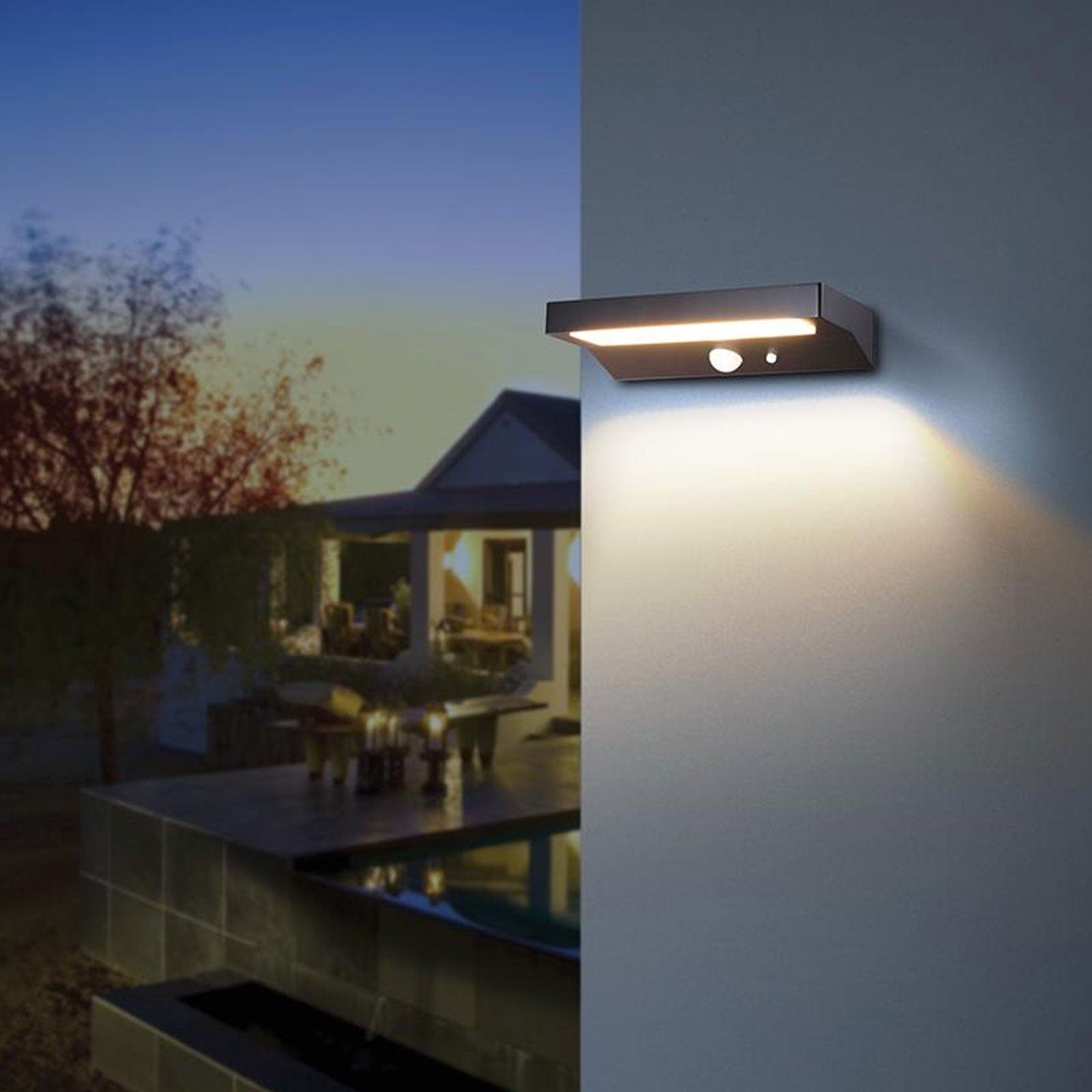 PULSAR Solar Led Wandleuchte für den Außenbereich - Bewegungsmelder - 3 Lichtmodi 75 bis 600 Lumen - Lumihome-Deutschland.com