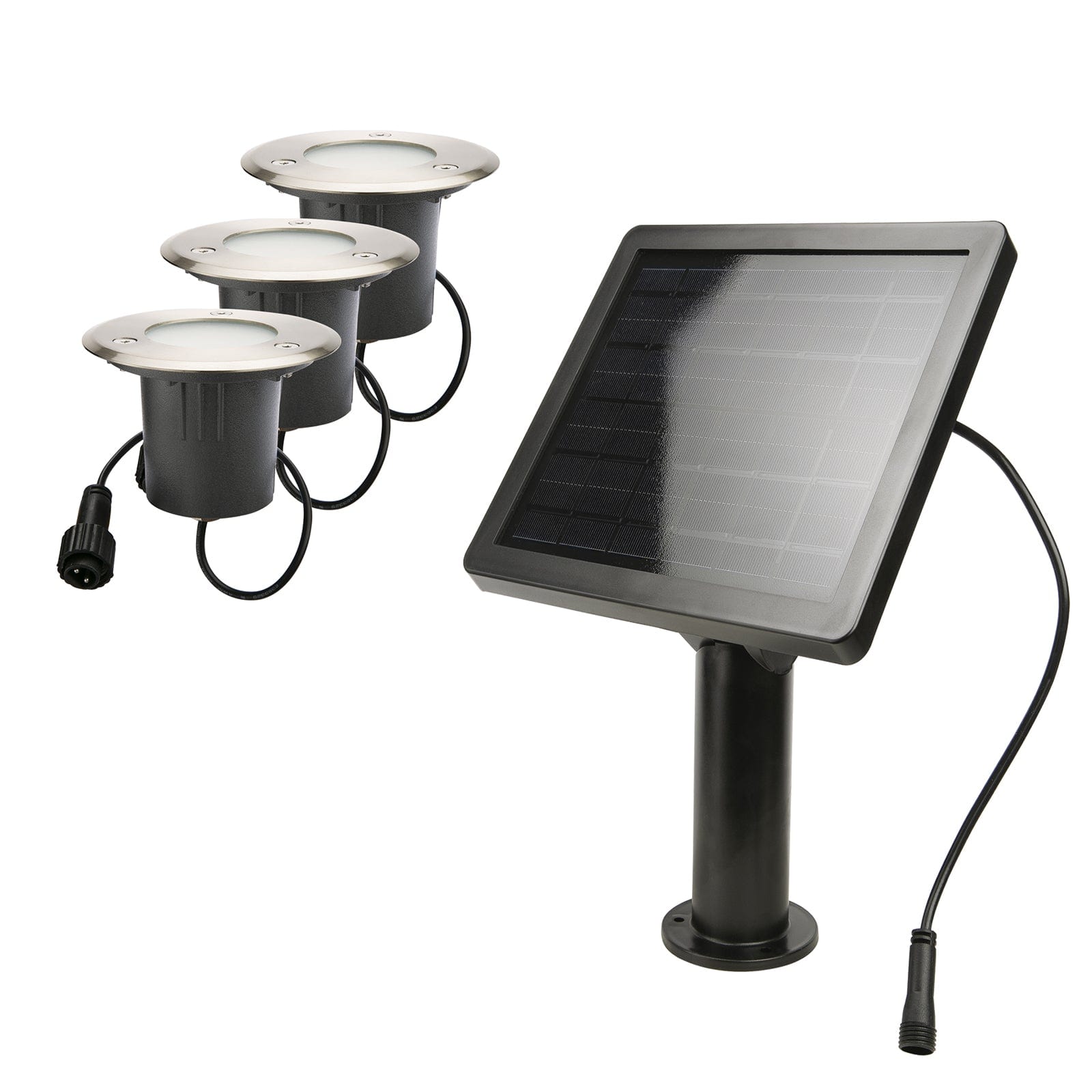 Solarbetriebenes LED-Einbaustrahler-Set aus Edelstahl KIT3-SUN28 - 3m Kabel - 100 Lumen/Strahler - Lumihome