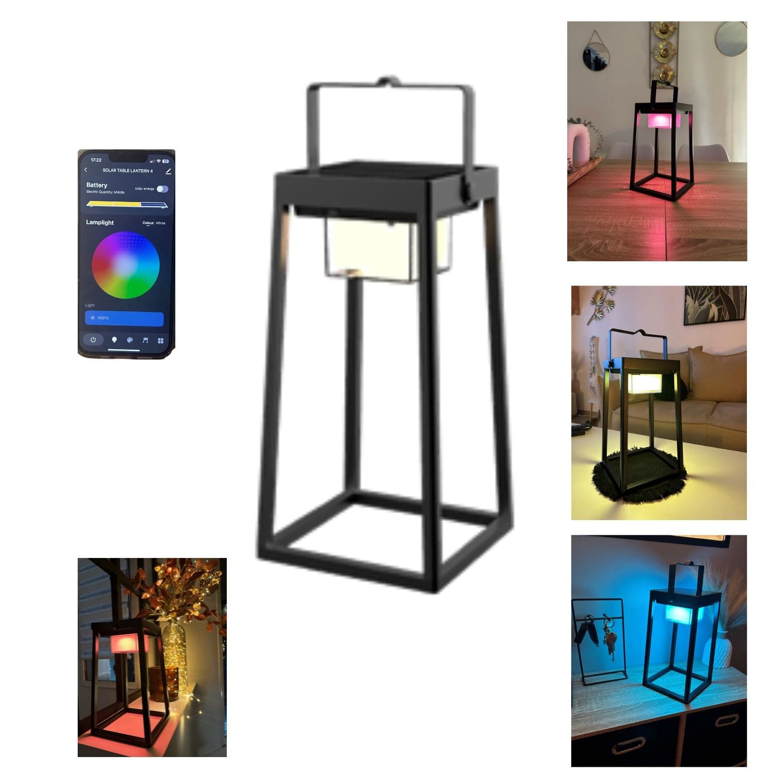 EVADE Solar & Usb Connected Led Laterne - RGB+CCT - Mit Smartphone steuerbar - Drinnen & Draußen - Lumihome