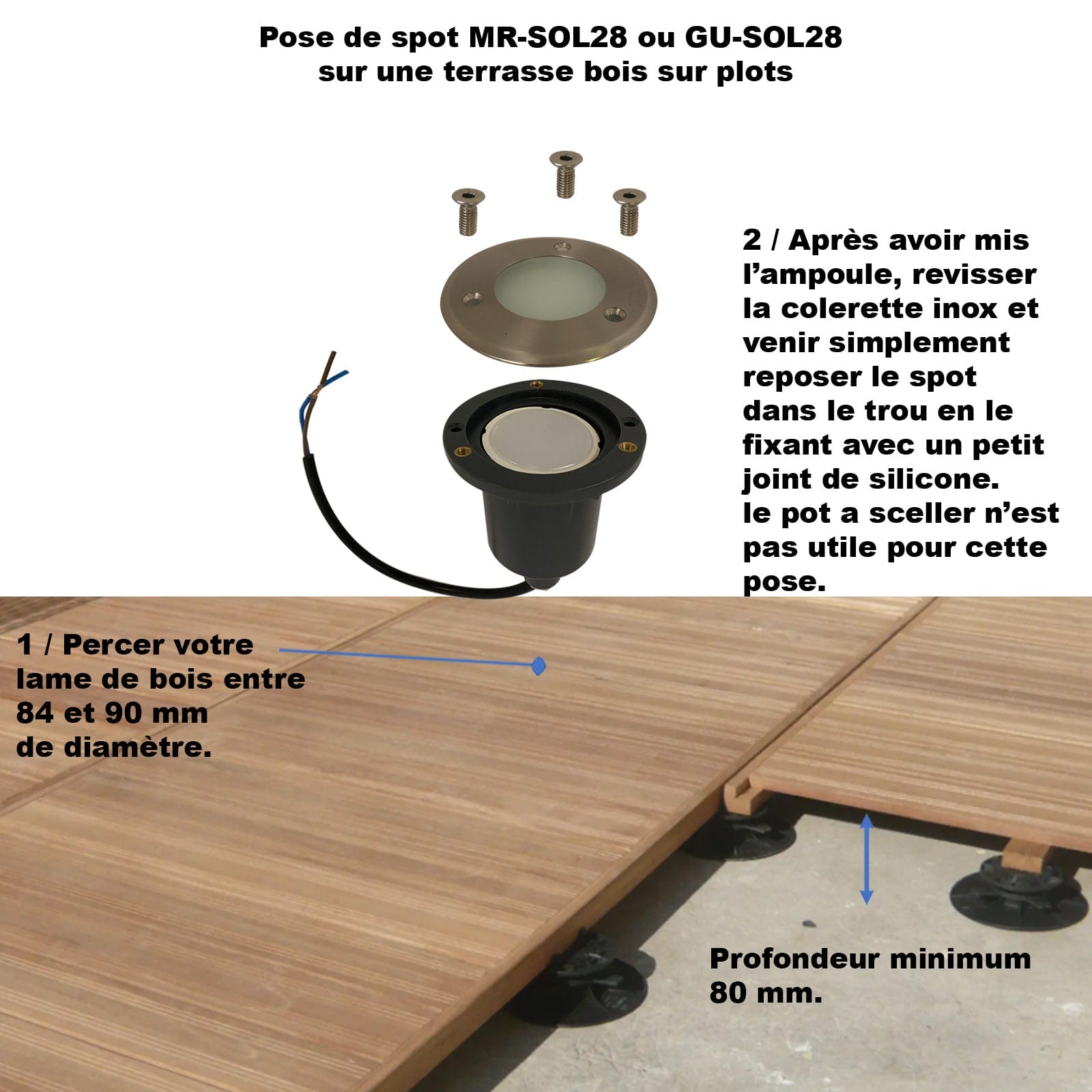 Einbaustrahler für den Poolbereich MR-SOL28 - 12 Volt - Ø 10 cm - Auswechselbare Glühbirne GU5.3 - Lumihome-France.com