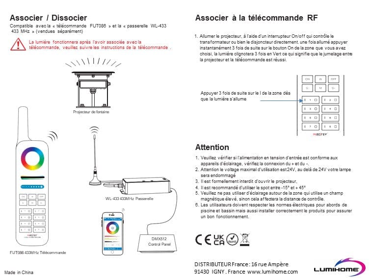 Led-Spot Eintauchbarer Brunnen RGB+CCT LoRa-Reihe - 12-24V AC/DC - Fernbedienbar - IP68 - Lumihome-France.com