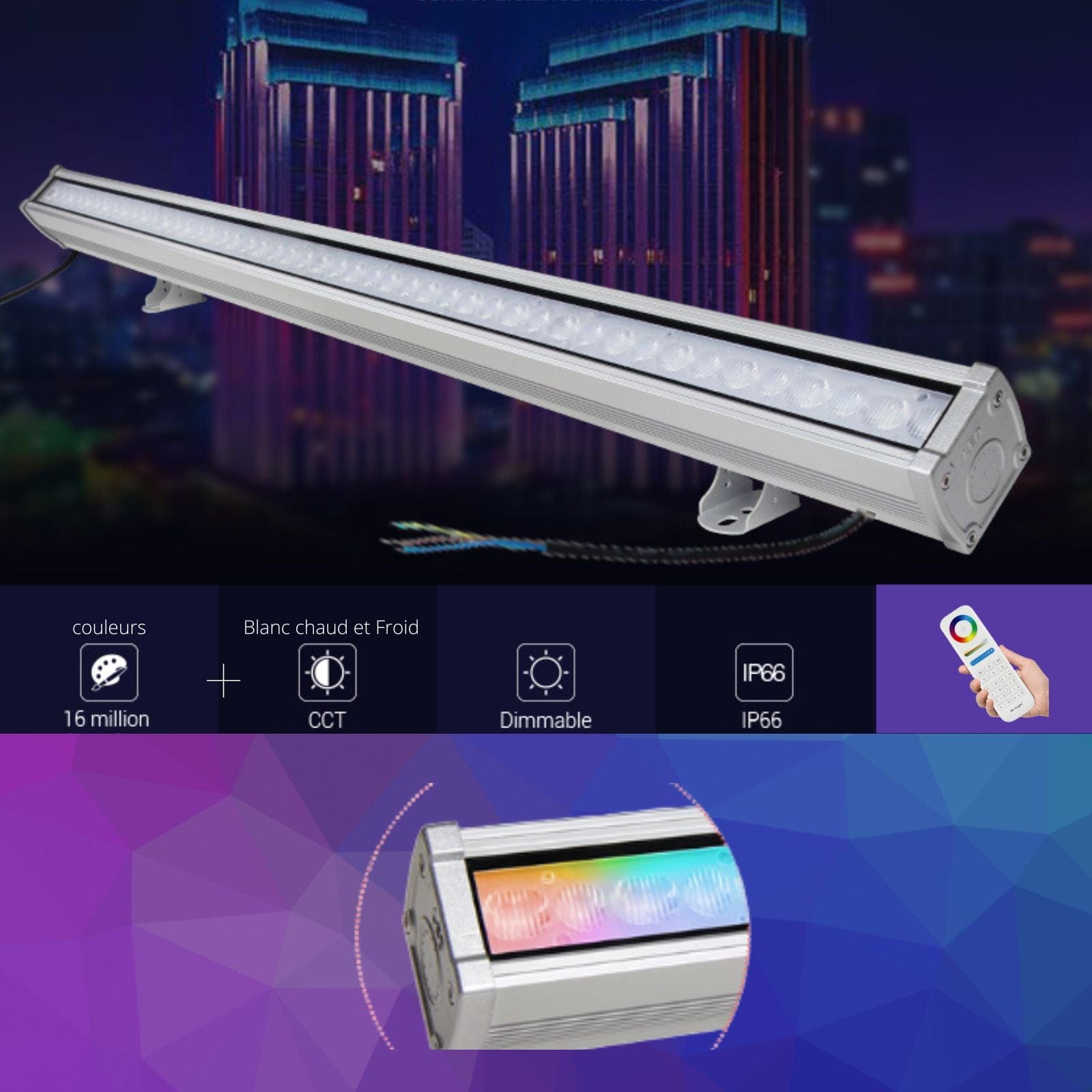 Barre de façade Led extérieure RGB+CCT Mi–boxer - 230V- 24W - Télecommandable - IP66 - Lumihome-France.com