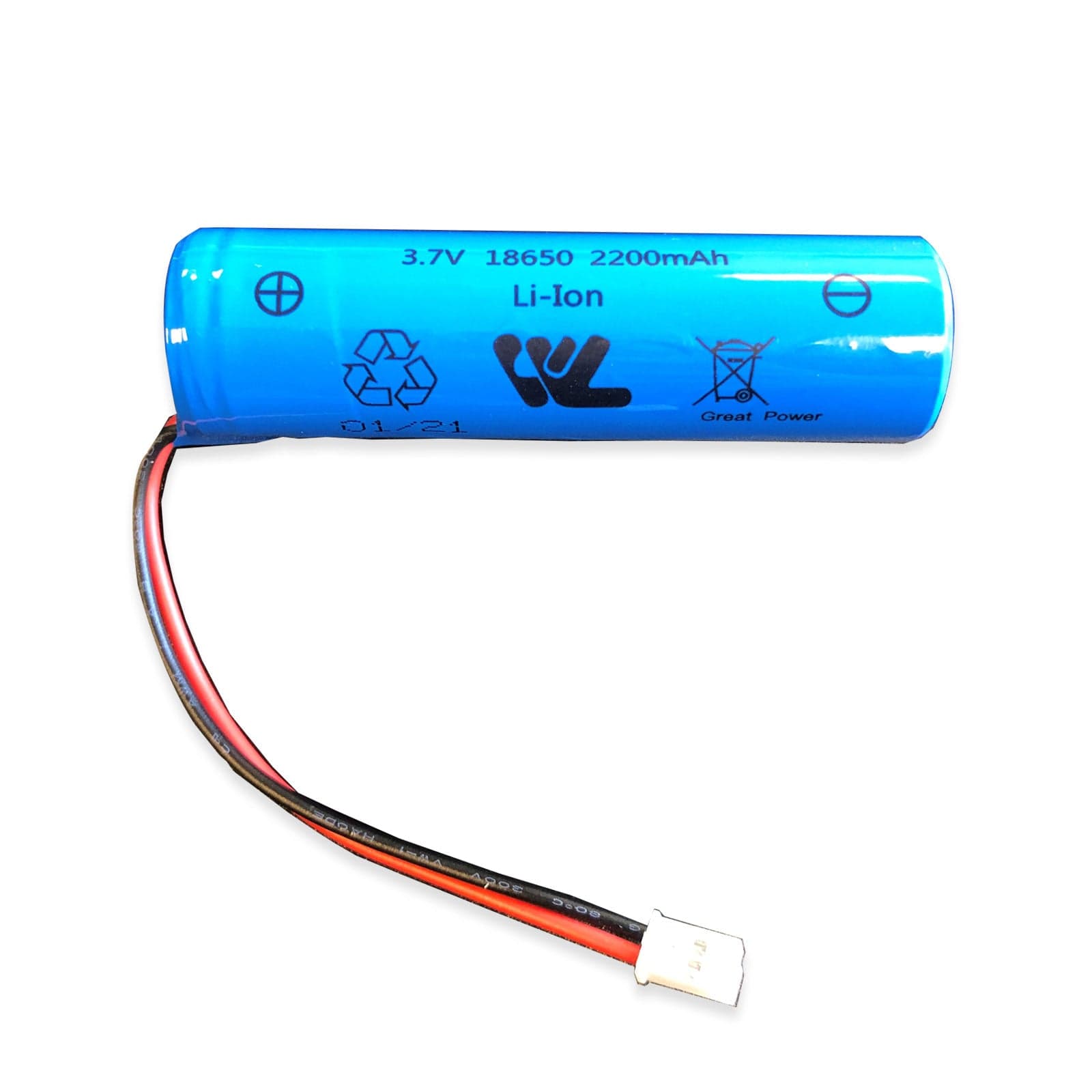 Battery with plug for solar lighting Lithium-Ion 18650 2200 mAh 3.7V - Lumihome-France.com