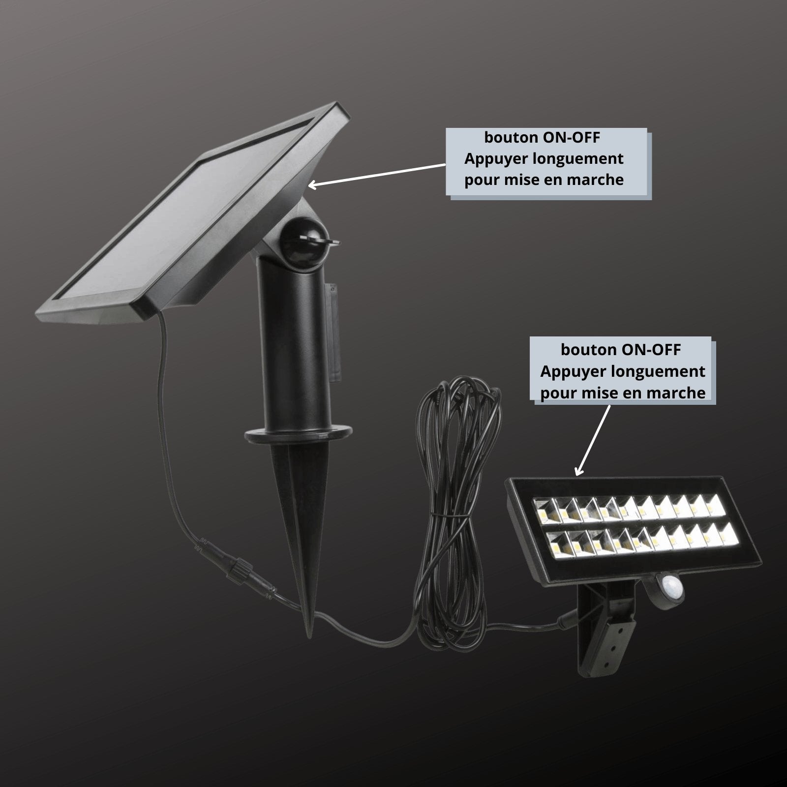 POWER-2000 ultra-powerful solar LED spotlight - Motion detector - 3 lighting modes 200 to 1800 lumens - Lumihome