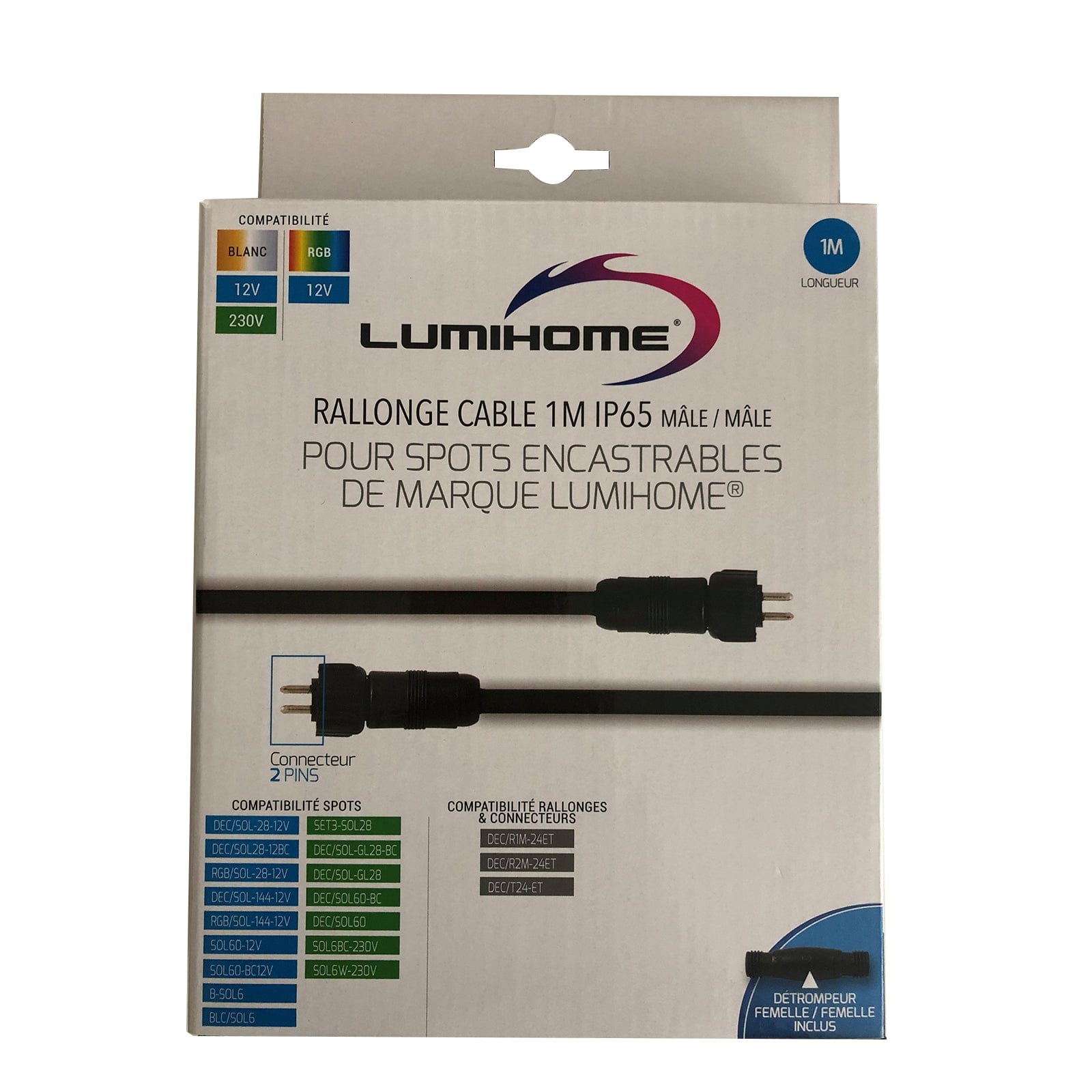 IP67 Waterproof Connector Extension 1m For Lumihome Plug&Play Range 12-230V - Lumihome-France.com