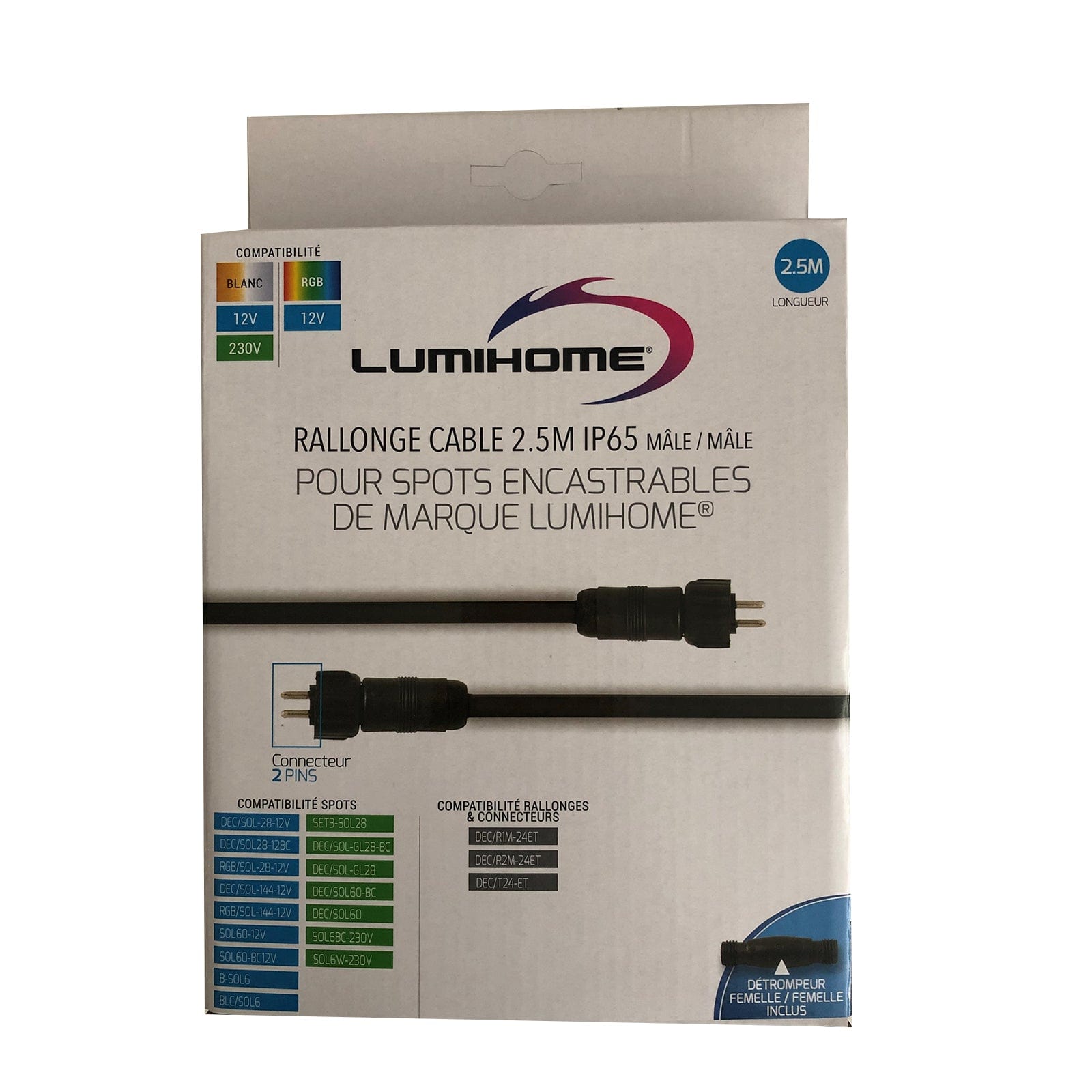 IP67 Waterproof Connector Extension 2,5 M For Lumihome Plug&Play Range 12-230V - Lumihome-France.com