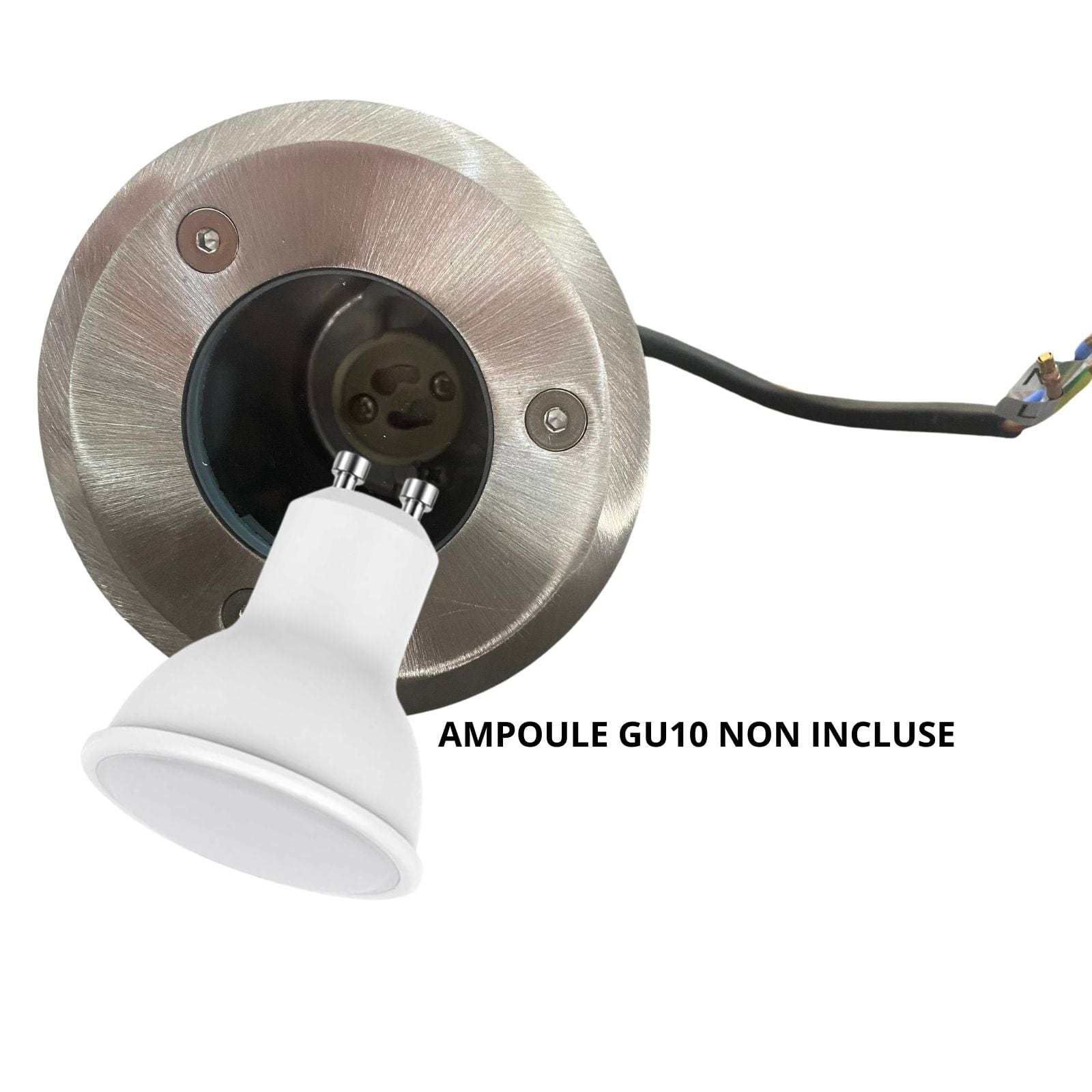 Mini outdoor recessed spotlight ALFA_10 - 230V - Ø 10 cm - GU10 socket - Brushed steel finish - Lumihome-France.com