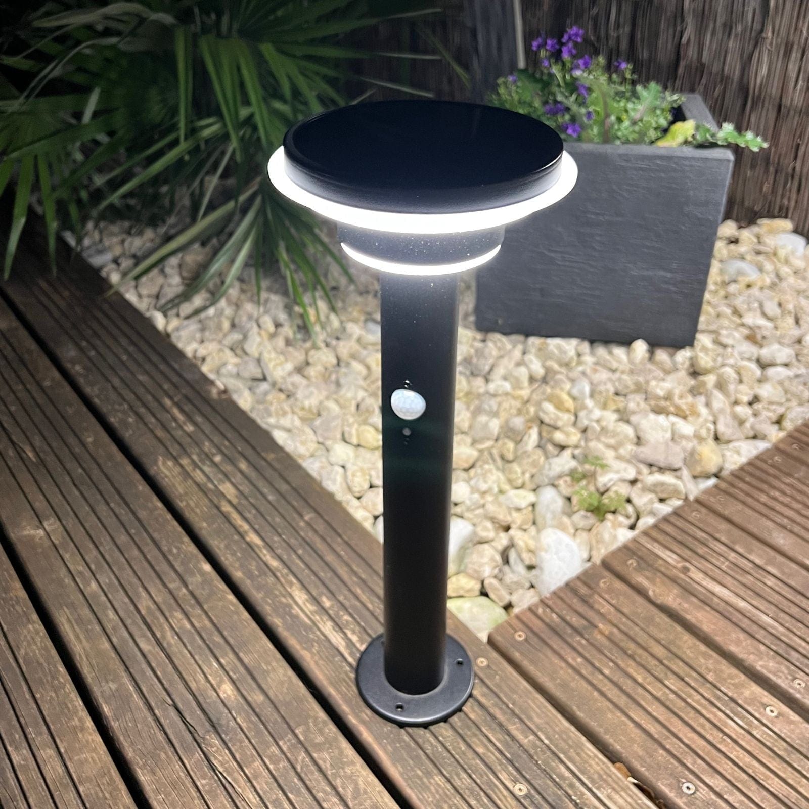 GENOVA bolardo LED solar - Detector de movimiento - 3 modos de iluminación 75 a 600 lúmenes - Lumihome