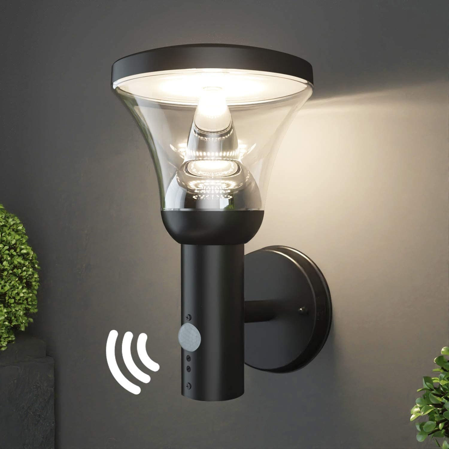 Lampada da parete a led 230V NINA - HY022AUP+PIR- nero - rilevatore di movimento - 1000 lumen - Lumihome-France.com